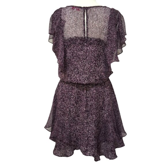 Parker Funfetti Purple Ruffle Silk Mini Dress Size S Smocked Waist Flutter Sleev - Picture 4 of 7
